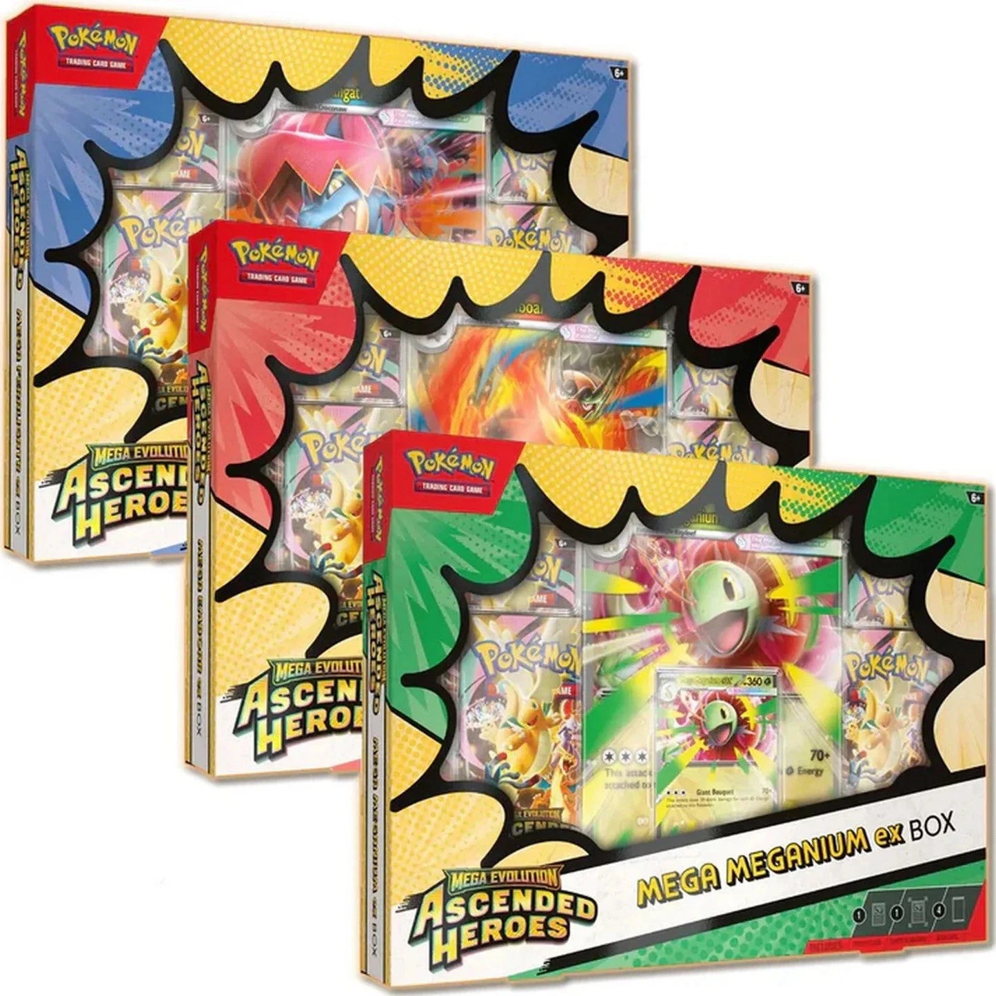 Pokemon TCG Ascended Heroes Mega ex Box Bundle - Mega Meganium, Mega Feraligatr & Mega Emboar